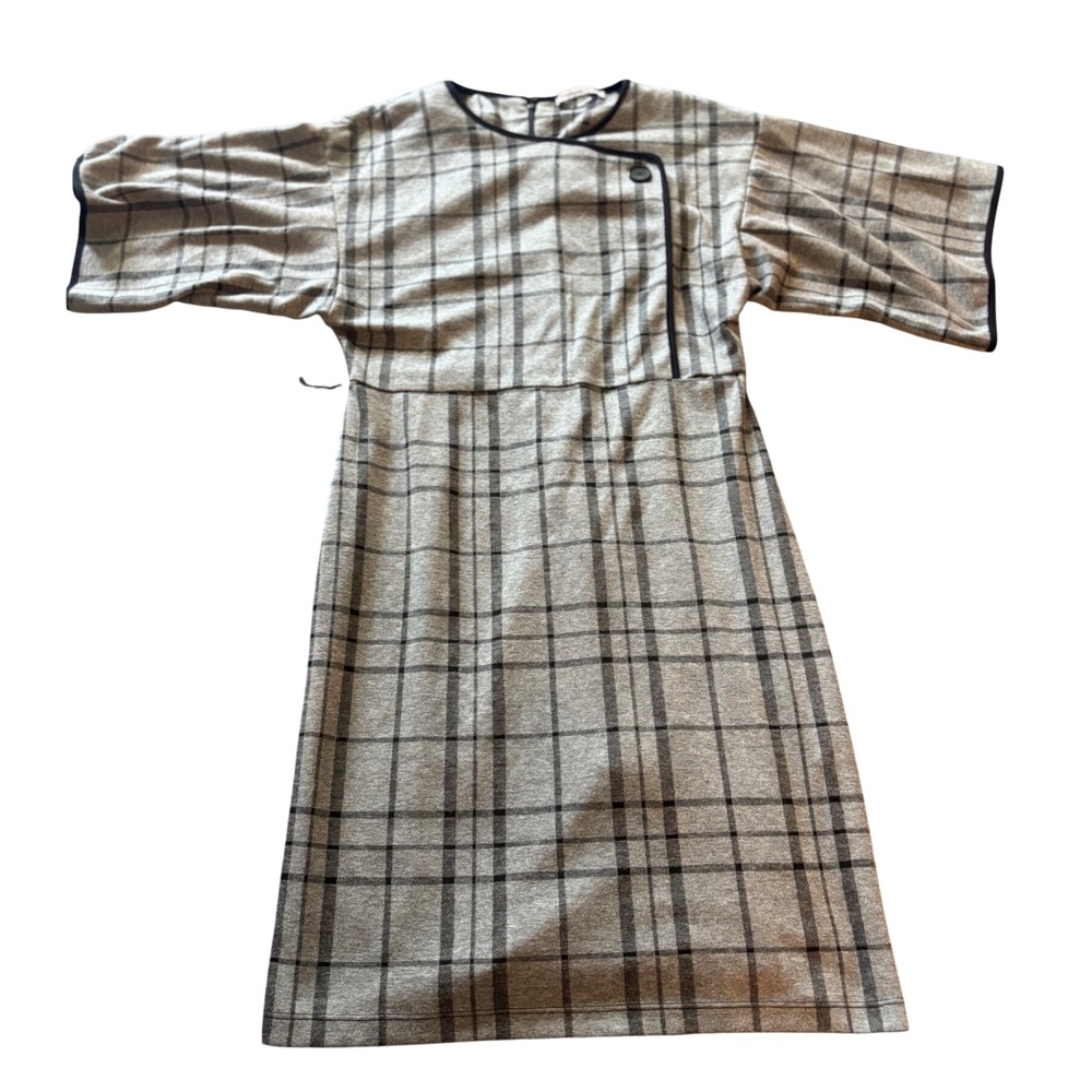 Danny and Nicole Gray Plaid Sheath Dress Asymmetrical Neck Kimono Sleeve Size 12